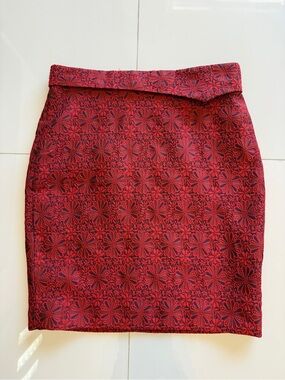 K & Company Red Floral Jacquard Pencil Skirt